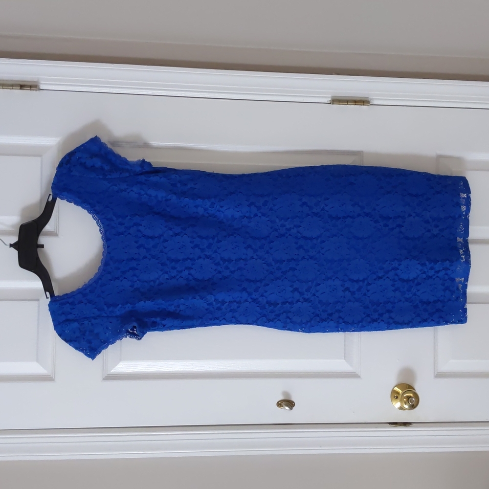 Royal blue lacy mid length dress, size 4